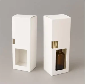Custom Printed Foldable Reed Diffuser Paper Boxes, 6 Styles, White Cardboard Essential Oil Bottle Boxes with Window