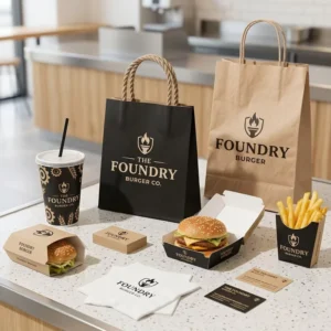 Custom Printed Food Paper Bag with Handle for Restaurant Takeaway, Catering and Food Delivery