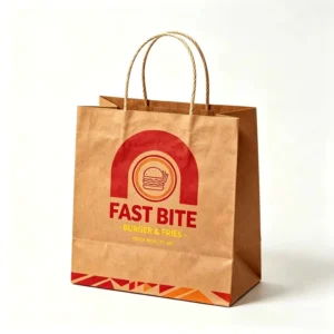 Custom Printed Food Safe Kraft Paper Takeaway Bag with Twisted Handle for Coffee Shop, Bakery, and Fast Food