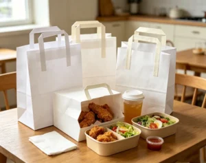 Custom Printed Food Takeaway Kraft Paper Bag with Handle Standard Square