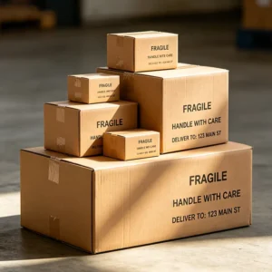 Custom Printed Fragile Shipping Box with Handle With Care Print, Corrugated Moving Carton