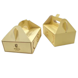 Custom Printed Gold Cardboard Food-Grade Paper Pastry Box with Handle
