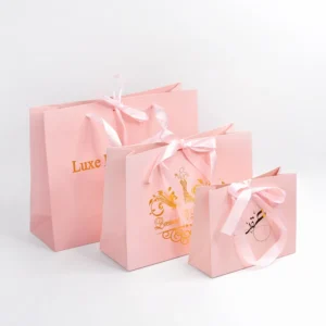 Custom Printed Gold Foil Logo Paper Gift Bag for Clothing, Perfume, and Cosmetics