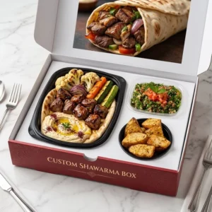 Custom Printed Greaseproof Corrugated Paper Meal Combo Takeaway Box with Compartments for Arabic Shawarma
