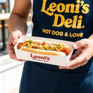 Custom Printed Ivory Paper Boat-Shaped Hot Dog Box with Lids for Waffles, Burgers, and Corn Dogs