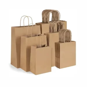 Custom Printed Kraft Brown Paper Bag with Handles for Restaurant Catering and Food Takeaway