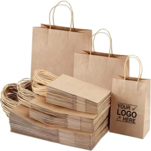 Custom Printed Kraft Brown Paper Bags with Handles Eco Friendly Restaurant Catering Food Takeaway Togo Packaging with Your Logo