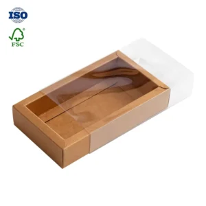Custom Printed Kraft Drawer Gift Box with Transparent PET Cover for Jewelry, Tea, Candy, and Small Gifts