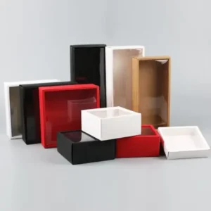 Custom Printed Kraft Gift Display Box with Transparent PVC Window, Brown White Black Red