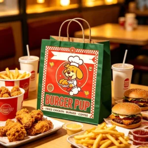 Custom Printed Kraft Gift Paper Bags with Handles for Bakery, Coffee Shop, and Takeaway