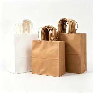 Custom Printed Kraft Paper Bags with Handles for Coffee Milk Tea Bakery Takeaway Packaging Food Carrier Bags Bulk