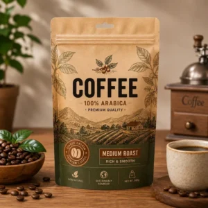 Custom Printed Kraft Paper Compostable Coffee Flat Bottom Stand up Pouch Food Grade Resealable Zipper