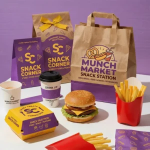 Custom Printed Kraft Paper Food Bag with Handles for Burger Snack Takeaway Bolsa para Pany Hamburguesa Sachet Papier Boulangerie