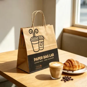 Custom Printed Kraft Paper Gift Bags with Twisted Handles for Coffee Shop Beverage Packaging