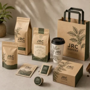 Custom Printed Kraft Paper Pouch Compostable Empty Flat Bottom Coffee Bags With Valve and Zipper