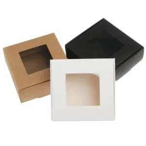 Custom Printed Kraft Paper Window Gift Box, Black and White, OEM Logo, Eco-Friendly, Low MOQ