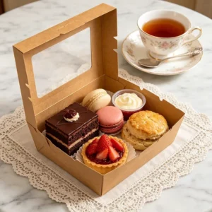 Custom Printed Kraft Takeout Box with PET Window Eco-Friendly Disposable Container for Catering Dessert Packaging