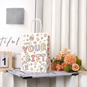 Custom Printed Logo Biodegradable Handle Bag Coffee Food Takeout Kraft Paper Shopping Bags Packaging for Fast Food Takeaway
