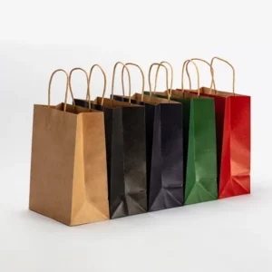 Custom Printed Logo Biodegradable Recyclable Various Colors Restaurant Food Takeaway Grocery Supermarket Shopping Paper Bags