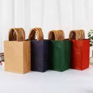Biodegradable Brown Kraft Paper Bag Packaging Takeaway Gifts Bag with Handles Customized Accept