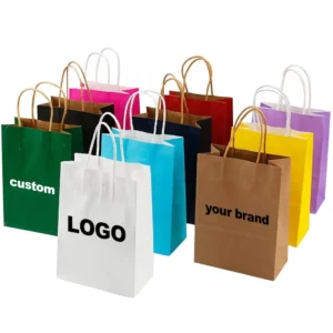 Custom Printed Logo Food Grocery Kraft Paper Bags with Brown Handles