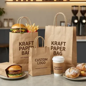Custom Printed Logo Kraft Paper Bag With Handles Recyclable Shopping Gift Takeaway Food Packaging