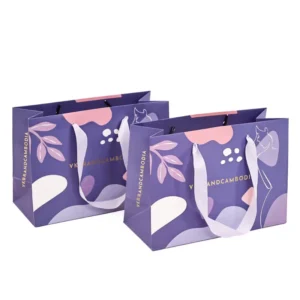 Custom Printed Logo Paper Gift Bags for Grocery and Boutique Packaging With Ribbon Rope Handles