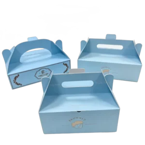 Custom Printed Logo Recyclable Portable Gift Box Gold Art Cardboard Packaging Bread Handle