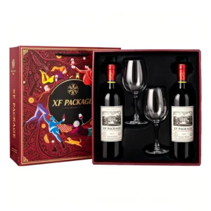 Custom Printed Logo Rigid Red Wine Gift Box Packaging With EVA Foam Insert for Holiday Wine Gifts