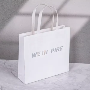 Custom Printed Logo White Card Paper Gift Bag with Ribbon Handle for Apparel, Jewelry, and Cosmetics Packaging