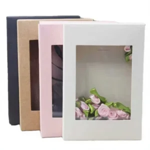 Custom Printed Long White Cardboard Patch Box with Laminated Clear Window