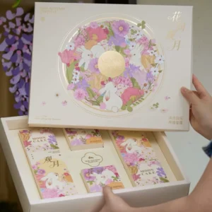 Custom Printed Mid-Autumn Festival Mooncake Packaging Box Gold Foil Moon Rabbit Floral Paper Gift Box Set for Bakery