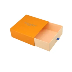 Custom Printed Orange Drawer Gift Boxes Small Order Accepted Recycled Paper Glossy Lamination Embossing