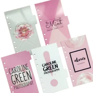 Custom Printed PVC 6-Hole Binder Tabs for A5 Business Spiral Planners and Loose Leaf Refills