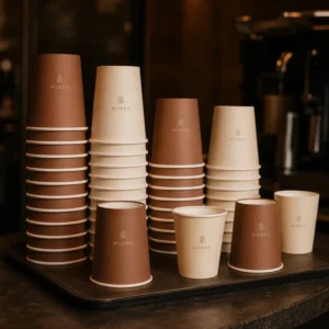 Custom Printed Paper Cups Double Wall With Lids Gold Stamping Logo Morandi Cafe Hot Coffee Takeaway