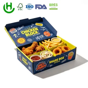 Custom Printed Paper Fried Chicken Box with Compartments White Cardboard Takeaway Packaging