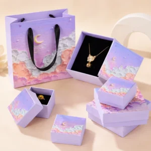 Custom Printed Paper Jewelry Gift Box for Rings, Earrings, and Necklaces with Sponge Insert