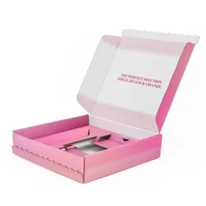 Custom Printed Pink Recyclable Corrugated Mailer Box with Tear-Zipper Strip for Clothing and Gifts