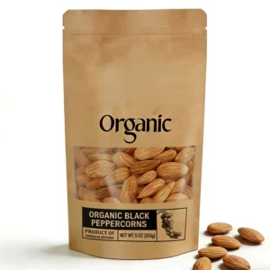 Custom Printed Recyclable Food Grade Kraft Paper Stand-Up Coffee Pouches with Flat Bottom, Zipper Closure, and Clear Window