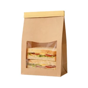 Custom Printed Recyclable Kraft Paper Bag for Sandwich Breakfast Takeaway Packaging