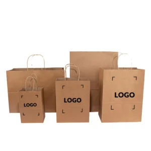 Custom Printed Recyclable Kraft Paper Tote Bags for Reusable Shoes Packaging and Supermarket Use