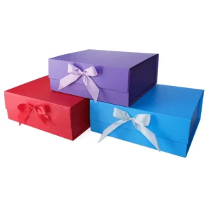 Custom Printed Rigid Cardboard Magnetic Folding Gift Box with Coated Paper, Embossing, and Gold Foil
