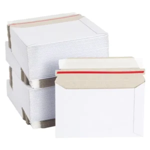 Custom Printed Rigid Cardboard Mailers for Postcards and Documents with Self-Sealing Flap