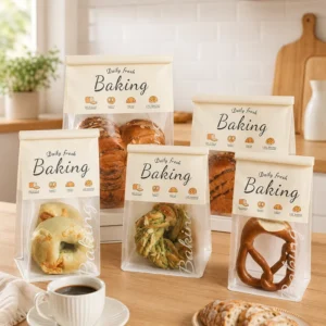 Custom Printed Small Bakery Donut Toast Bread Sandwich Brown Kraft Food Packaging Paper Bag With Window