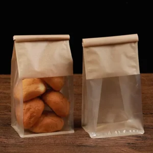 Custom Printed Small Bakery Donut Toast Bread Sandwich Packing Brown Kraft Food Packaging Paper Bag with Window