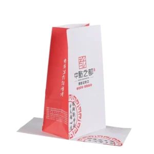 Custom Printed Square Bottom White Kraft Paper Takeaway Bag, Oil-Proof Food-Grade, Chinese Style