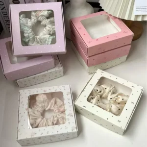 Custom Printed Square Paper Gift Box With Clear PVC Window Folding Floral Pattern Gift Packaging Box