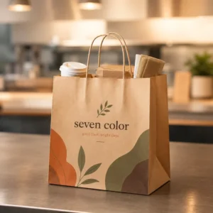 Custom Printed Takeaway Bags with Twisted Paper Handles, Kraft Paper Coffee and Food Packaging Bags for Takeout