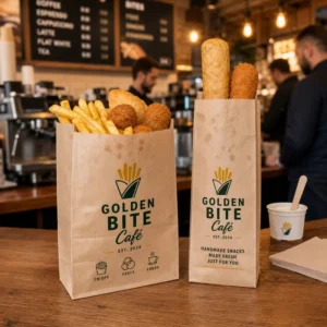 Custom Printed Takeaway Food Bags Greaseproof Paper Snack Bags for Fries Croquettes Cafes Restaurants and Fast Food UK