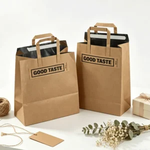 Custom Printed Takeaway Food Grade Kraft Shopping Paper Sealed Coffee Milk Tea Drink Handle Bag With Handles